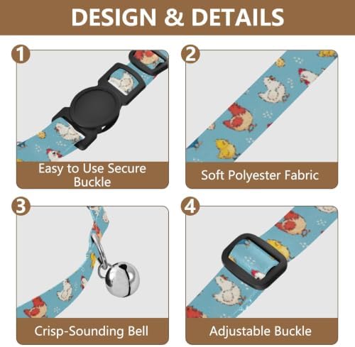 Cute Chicks Colors Poses Pet Collars for Cats, 2 Pack Cat Bell Collar