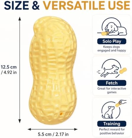 Dog Chew Toys, Interactive Peanut Shape Dental Care Squeaky Toy for Aggressive Chewers