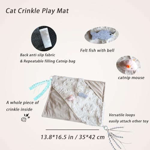 Cat Crinkle Play Mat with Catnip Interactive Cats Activity Mat for Indoor