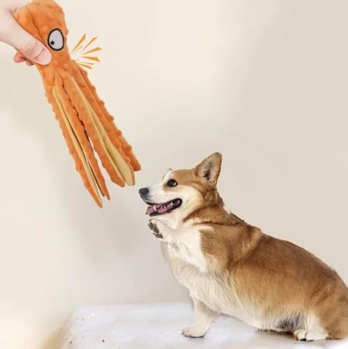 Squeaky Octopus Dog Toys - no Stuffing Crinkle Plush Dog Toy - Pack of 2 (Orange and Blue)