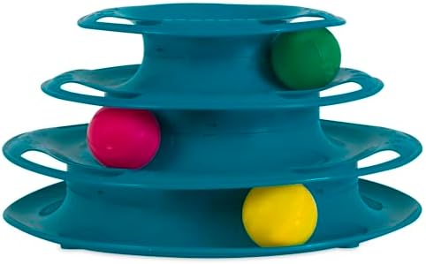 Pet Zone Busy Ball 3 Tier Plastic Cat Tower Rattle Toy, Includes 3 Balls