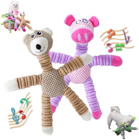 2026 Upgraded Dog Toys for Aggressive ChewersSqueaker Inside Interactive Chew Toy with Hypoallergenic Filling | Oeko-TEX Certified Boredom Buster & Cuddle Companion (7.9 * 14.9in) (Bear*1 & Pig*1)