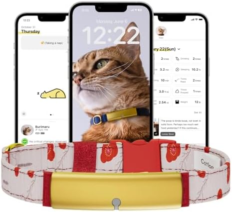 Health Tracker for Cats - Smart Cat Collar with Safety Breakaway Buckle for Indoor Cats, Wellness Alerts, Real-time Monitoring (Kimono (Ume),XL)
