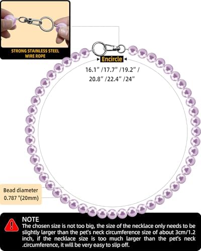 Chunky Pearl Dog Necklace (Beads 20mm),Elegant Classic Super Big Pearl Collar Necklace Accessories for Medium Large Dogs Occasions and Gatherings (Purple, 3XL(Neck Girth 20.5''-23''))