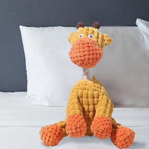 Indestructible Giraffe Chew Toy with Squeaking Sound for Aggressive Dogs Cute Pet Teething Plaything Sturdy Interactive Gnawing Entertainment for Small & Medium Breeds (Orange, 13.5x25cm)