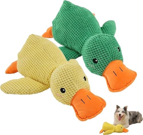 Duck-Shaped Dog Toys for Aggressive Chewers - Mellow Dog Calming Duck, 2025 Squeaky Crinkle Plush Chew Toy, Interactive Tug of War Toy to Keep Dogs Busy, Tough No-Stuffing for All Breeds