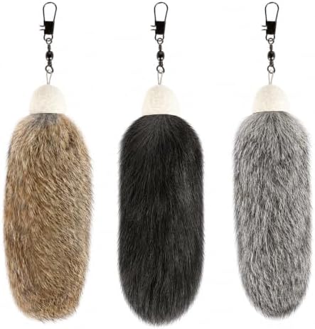 3pcs Cat Rabbit Fur Interactive Toys in Brown, Grey & White,/ Natural Fluffy Wand Attachments for Indoor Cats, Silent Handmade Replacement Heads with Secure Connector