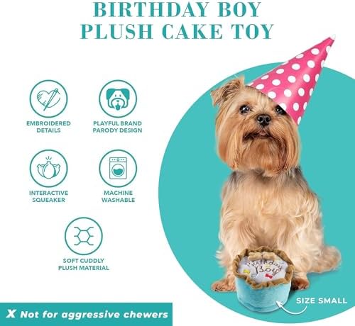 Haute Diggity Dog Birthday Boy Cake Plush Dog Toy, Funny Stuffed Dog Toy