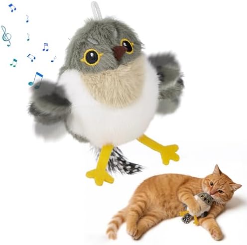 Cat Toys Flapping Bird (No Flying), Lifelike Chirp Tweet, Rechargeable Touch Activated Kitten Toy Interactive Cat Exercise Toys for Indoor Cats Kicker Catnip Toys