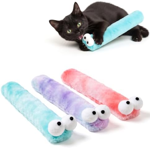 2BB Cat Kicker Toys 3 Pack, 13 Inch Quiet Catnip Toy Pillows for Indoor Cats, Soft Plush Refillable Kick Sticks for Kittens, Interactive Play & Exercise (Multi-Color)