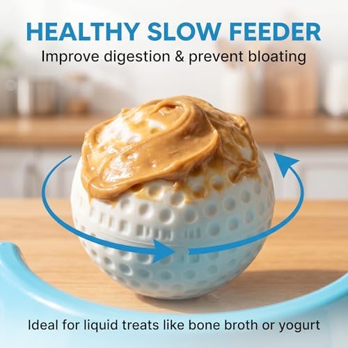 Dog Lick Ball Slow Feeder, Rolling Sphere Interactive Pet Toy with Suction Cups, Calming Slow Feeding Bowl for Liquid Treats & Peanut Butter, Anxiety Relief Licking Toy for Dogs & Cats（Blue