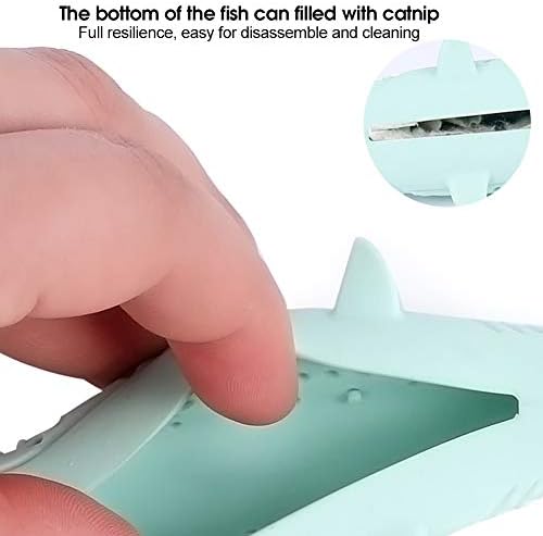 VINGVO Cat Teeth Cleaning Toy, Cat Teething Toys Silicone Molar Stick Catnip Toys Cat Toothbrush Cat Fish Shape Toothbrush with Catnip Chew Bite Teeth Cleaning Toy for Cats Kitten Kitty