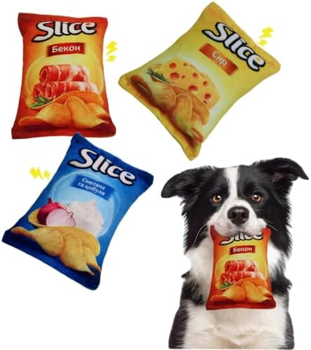 2 Pack Fun Interactive Dog Toys with Squeaker Chew & Squeak Toy Cookies Bag Best Squeaky for Aggressive Chewers (Chips)