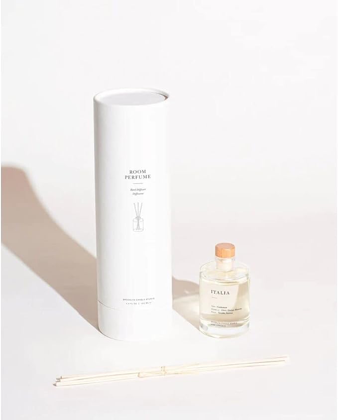 Brooklyn Candle Studio Reed Scent Diffuser - Italia - Relaxing Oil Diffuser, Cardamom, Vanilla & Orange Blossom Fragrance, 8 Rattan Diffuser Reeds, Clean Ingredients - 4.4oz