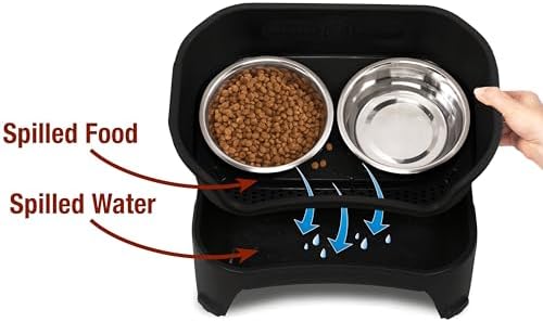 Neater Feeder - Express Model w/ Slow Feed Bowl - Mess-Proof Dog Bowls (M/L, Black) Made in USA – Elevated, No Spill, Non-Tip, Non-Slip, Raised Stainless Steel Food/Water Pet Bowls Aid Digestion