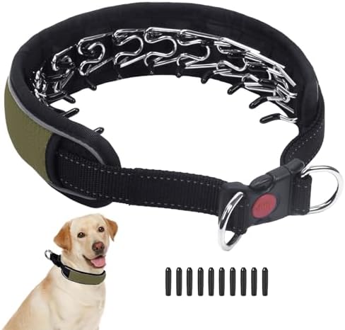 Martingale No Pull Dog Collar for Large Medium Dogs Training Walking, Heavy Duty Nylon Reflective Adjustable Anti Pull Slip Collar with Buckle S Army Green