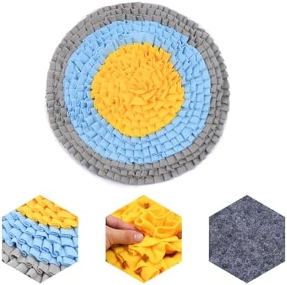 Dog Snuffle Mat Interactive Round Shape Sniff Feeding Food Mats Pet Foraging Treat Dispenser Toy Slow Feeder for Dogs Rabbits (Grey/Blue/Yellow)