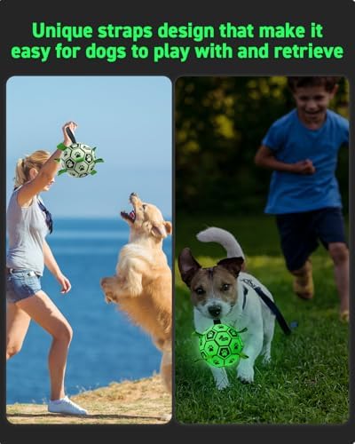 QDAN Premium Dog Ball, Glow in The Dark Dog Toys, Light Up Soccer Ball for Dogs, Outdoor Dog Toys, Doggy Water Toy, Puppy Birthday Gifts for Small Medium (6 Inch)