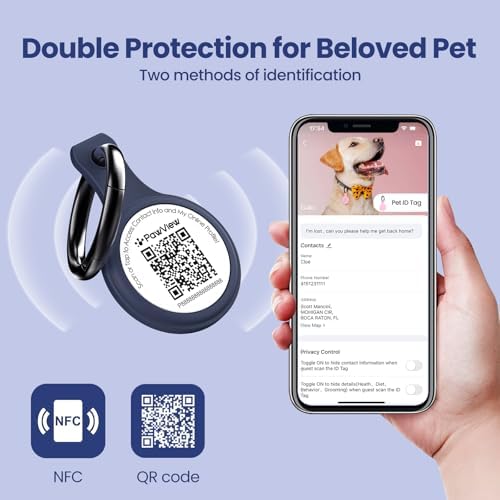 Silent Silicone Dog Tags Personalized for Pets, Scan QR for Instant Location Alerts, Emergency Contact and Modifiable Pet Profile, Waterproof, 1 Pack (Blue)