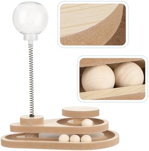 FRCOLOR Cat Treat Dispenser Interactive Cat Feeder Toy with Track Ball for Indoor Cats Kitten Wooden Cat Toy with Automatic Slow Feeder Ball