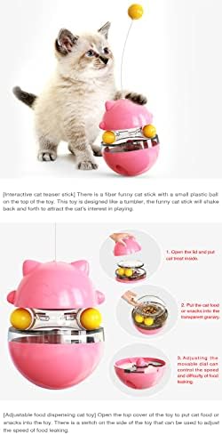 CYBERNOVA Interactive Wobble Cat Toy with a Teaser Wand, Built -in Treat Dispenser/Pet Puzzle Toy/Slow Feeder for Cats and Kitten (Pink)