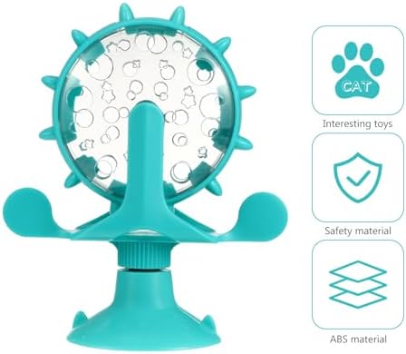 Windmill Cat Treat Dispenser Toy : 360 Degree Rotating Cat Treat Feeder with Suction Cup for Puppies Kitten, 5.11X1.57X6.68in (Blue)