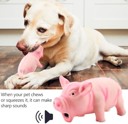 Dog Chew Toy Cute Pig Grunting Squeak Latex Pet Interactive Sound Dog Toy for Puppies for Playtime(Pink)