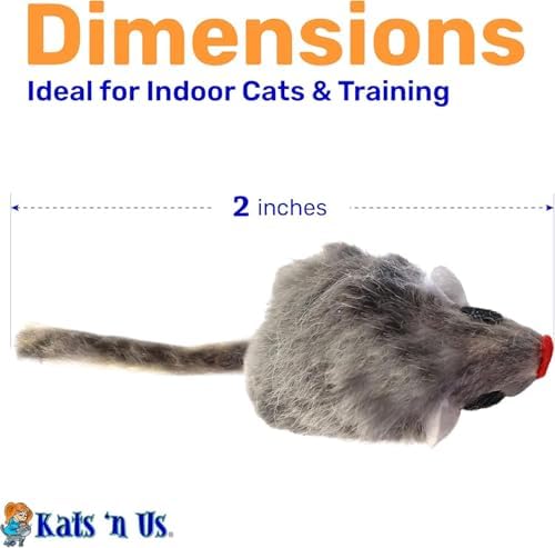 Kats'N Us 2 Inch Real Rabbit Fur Non-Rattle Mouse Cat Toys (5, Hard Body Gray)
