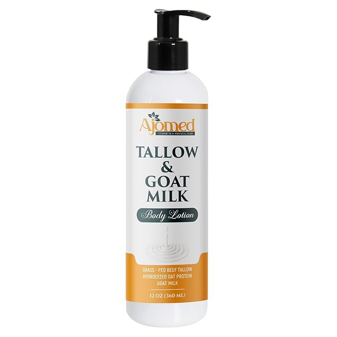 Tallow & Goat Milk Body Lotion, dry, Sensitive Skin, moisturizier Lotion - tallow for skin cream, Soothes Dry skin, Goat Milk face and body Moisturizer - Handmade lotion (12oz SANDALWOOD VANILLA)