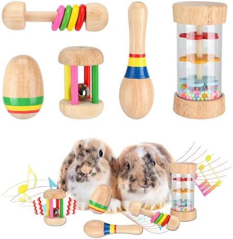 MEWTOGO 5 Pcs Wooden Bunny Toys, Safe & Bite-Resistant