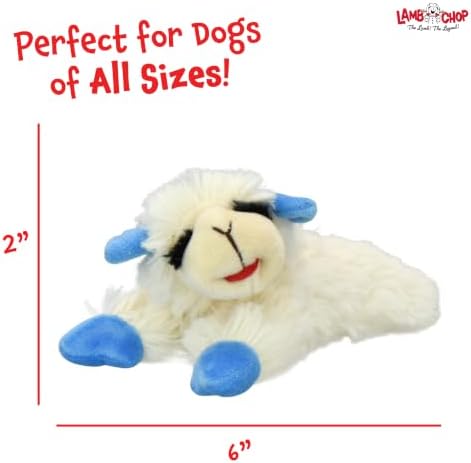Multipet Lamb Chop Dog Plush Toy - Squeaky Toy for All Dogs - Durable Oxford Lining - Stuffed Animal for Cuddling & Playing (10.5", Blue Paws)