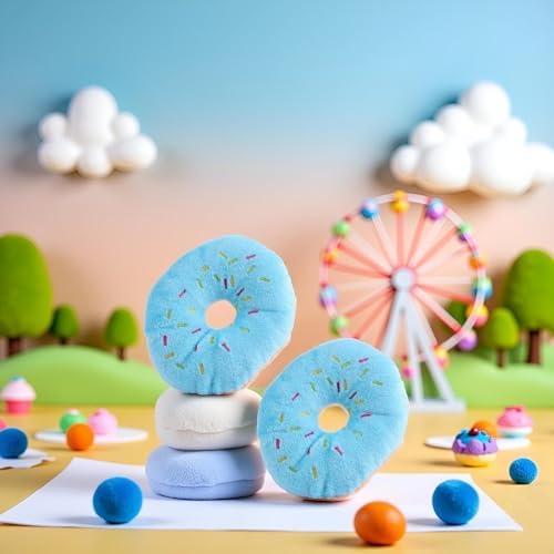 3 PCS Blue Donut Shape Pet Toy,Lovely Donut Shaped Squeaky Squeaking Sound Toy for Pet Chew Toy Squeaky Dog Toy Blueberry Chew Guard Technology Dog Squeak Toys