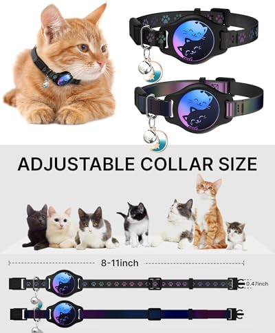 Airtag Cat Collar Breakaway, 2 Pack Cat Collar with Apple Airtag Holder | Reflective Waterproof Cat Collar with Bell, Easy Tracker with Airtag Collar, Adjustable 8-12In Lightweight & Comfortable