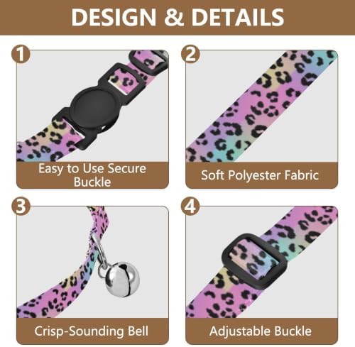 Leopard Spots Pastel Rainbow Metal Bell Included Pet Collar 2 Pack Collars for Puppies