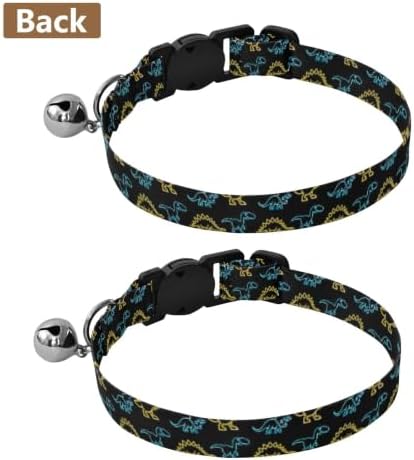 Colorful Neon Dinosaurs Black Metal Bell Included Cats Collar 2 Pack Collar for Cats