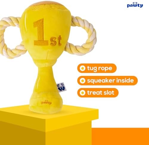 PAWTY Trophy Dog Toy - Snuffle Enrichment Puzzle Toy - Interactive Treat Hide & Seek Plush with Squeaker & Crinkle - Funny Parody Birthday Gift for Small Medium Dogs & Puppies