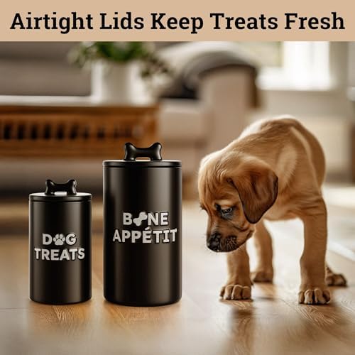 Ceramic Dog Treat Container Airtight Set of 2, 10x5 in & 7x4 in, 11 Cups