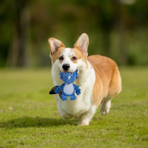 Cute Animals Interactive Dog Squeak Toys, Rope Plush Pet Chew Toys - Blue