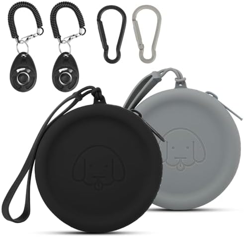 Silicone Dog Treat Pouch, 2PCS Pet Walking Bag for Dog and Cat, Pocket Size, Easy to Clean, Odorless, Zipper Design, Moisture-proof, Portable Training (Dark Gray & Black)