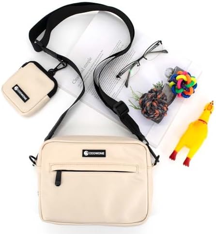 Dog Treat Pouch with Removable Small Pet Training Treat Pouches, Built-in Poop Bag Dispenser, Adjustable Shoulder Strap Cross Body Dog Walking Bag (Beige)