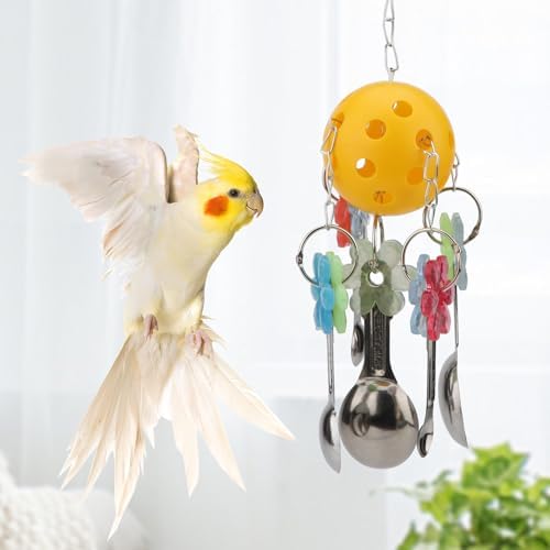 Hypeety Parrot Ball Toy Plastic Colorful Bird Chew Ball with Bells for Cage
