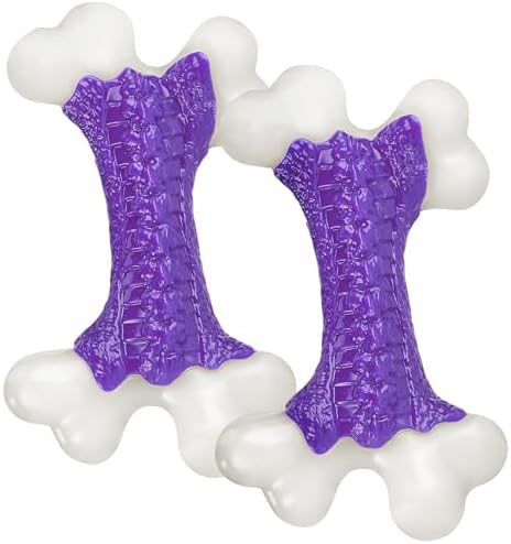 Kseroo 2-Pack Indestructible Dog Toys for Aggressive Chewers: Bacon Flavored Hard Nylon Bone Chew Toys, Tough Dog Chew Toys for Large Dogs, Dog Toys to Keep Them Busy for Medium Large Breed, Purple