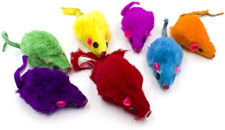 20 Colorful Rainbow V2.0 Mice with Catnip and Rattle Sound Made of Real Rabbit Fur Interactive Catch Play Mouse Toy for Feline Cat, Pack of 20 Mice