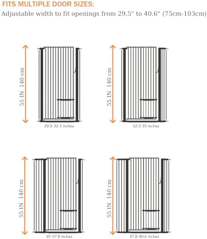 55.11" Extra Tall Pet Gate With Small Cat Door - 29.5-40.6 Wide, No Drilling Pressure Mount Kit for Cats and Dogs, Indoor Doorways, Living Room, Bedroom - Black