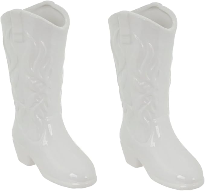 Hobby Lobby Boot Vase Faux Florals, White, 8" H x 5.5" W x 3" D, Set of 2 | Centerpiece Weddings Baby Shower Party, Home Office Decor