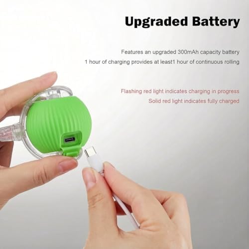 Interactive Rolling Cat Ball Toy, Rechargeable Automatic Moving Pet Toy with Smart Obstacle Avoidance & 3 Play Modes, Self Activated Chase Toy for Indoor Cats, Kittens & Small Dogs （Green