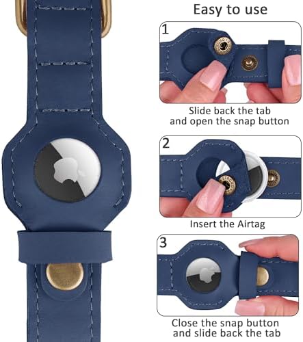 AirTag Dog Collar - Genuine Leather Dog Collar with Apple AirTag Holder and Metal Buckle - Smart GPS Tracking Pet Collars (Smoky Blue, S, 12"-15" Neck Fit) (Smoky Blue, M, 14"-18" Neck Fit)