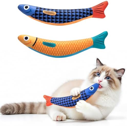 PetBusy Cat Toys with[5000mg A+Natural Catnip &Silvervine] [Baby Grade] Interactive Soft Chew Kicker Cat Toys for Indoor Cats & Kittens, [Crinkle &Bell] Fish Sound Toy, Drives Bored Cat Crazy with Fun