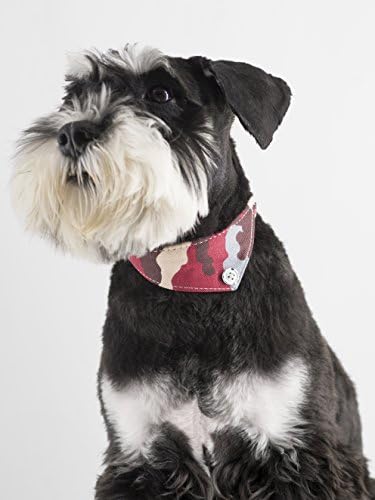 Small Dog Collar Set, 2Pcs Puppy Cat Collar with Bow Tie & Bandana, Durable PU Leather Canvas Tiny Pet Scarf for Small Breed Pets camo-red