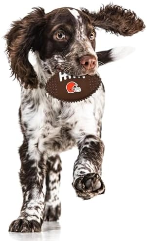 NFL Cleveland Browns Mega- Chew Hard Nylon Bacon-Flavored Dog Bone Football Chew Toy Interactive Tasty Fun Dog Chewy Toys Indestructible Strong Durable Tough Pet Biting Playtoy for Aggressive Chewers